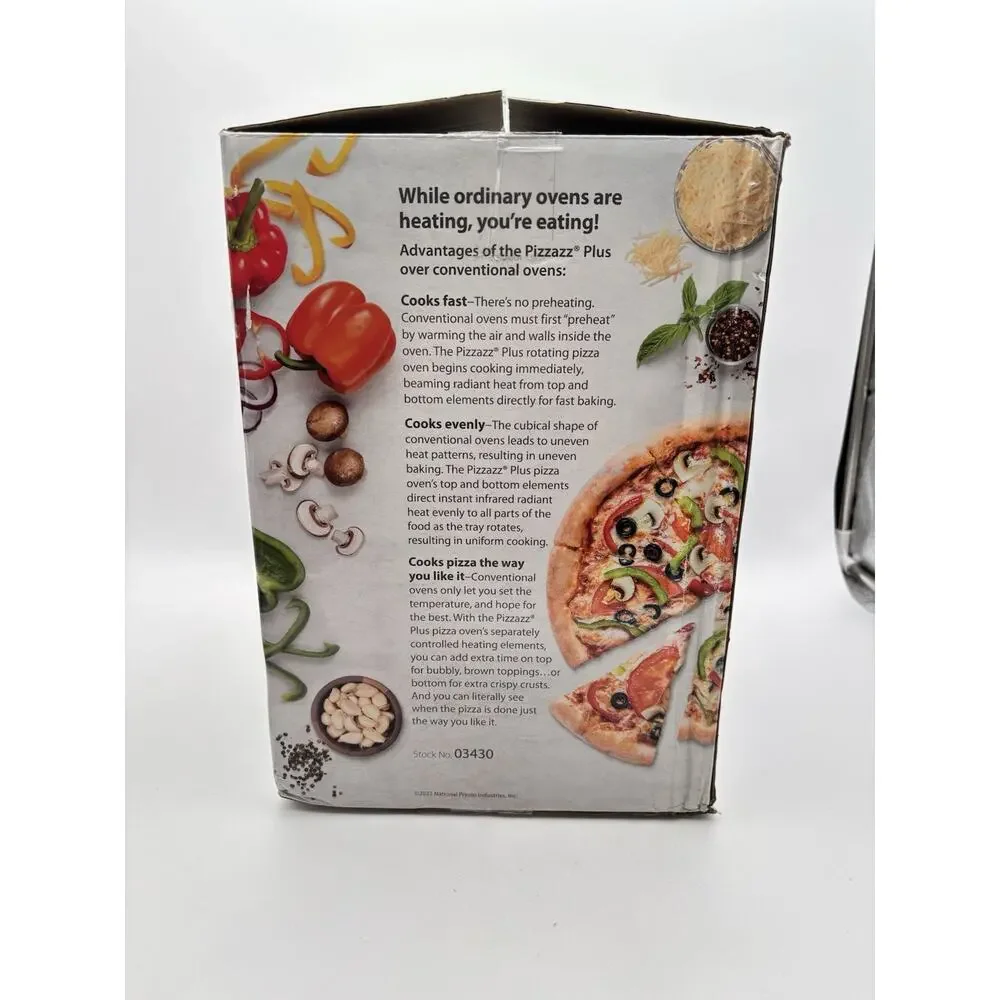 New Presto Pizza Pizzazz Plus 03430 Rotating Pizza Oven Black Countertop Cook